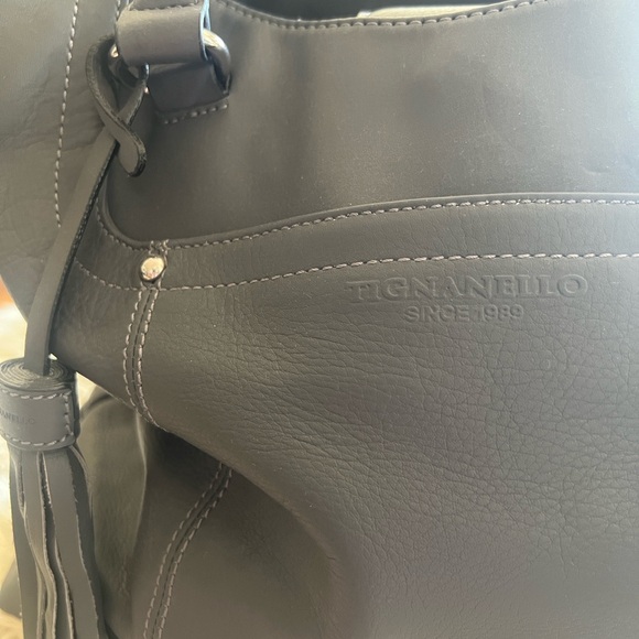 Tignanello Large Charcoal Leather Shoulder Bag With Crossbody strap NWOT - Picture 4 of 5